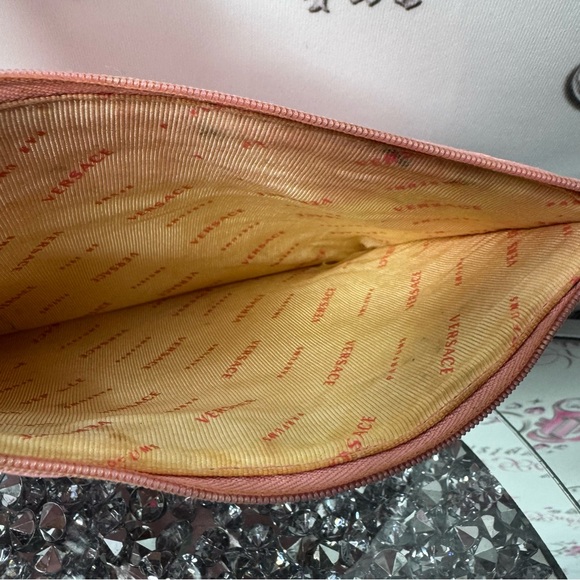 Versace clutch bag parfum zipper handle shiny pink silver logo purse wallet bag - Picture 10 of 10